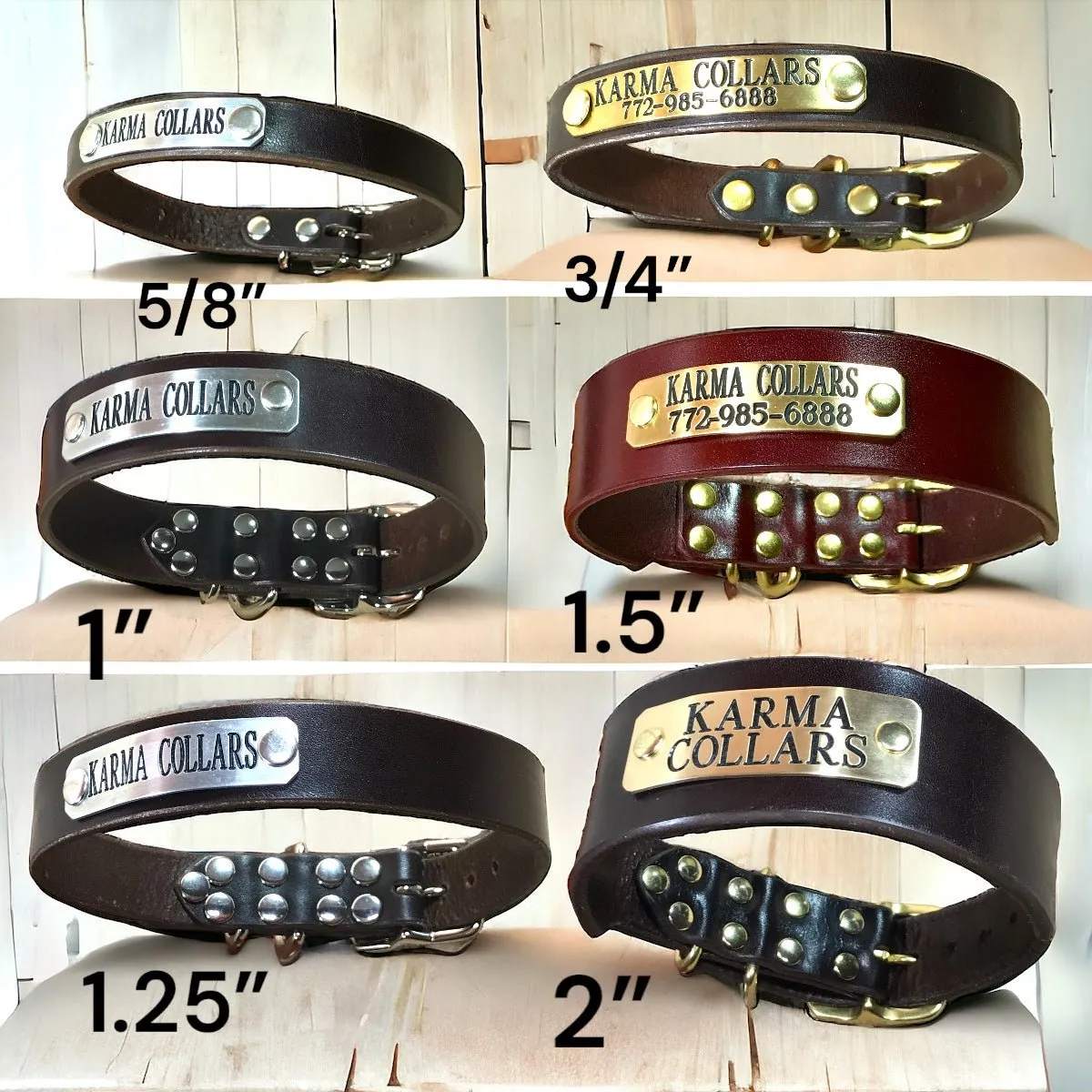 1.5" Wide Basic Leather Dog Collar with Nameplate