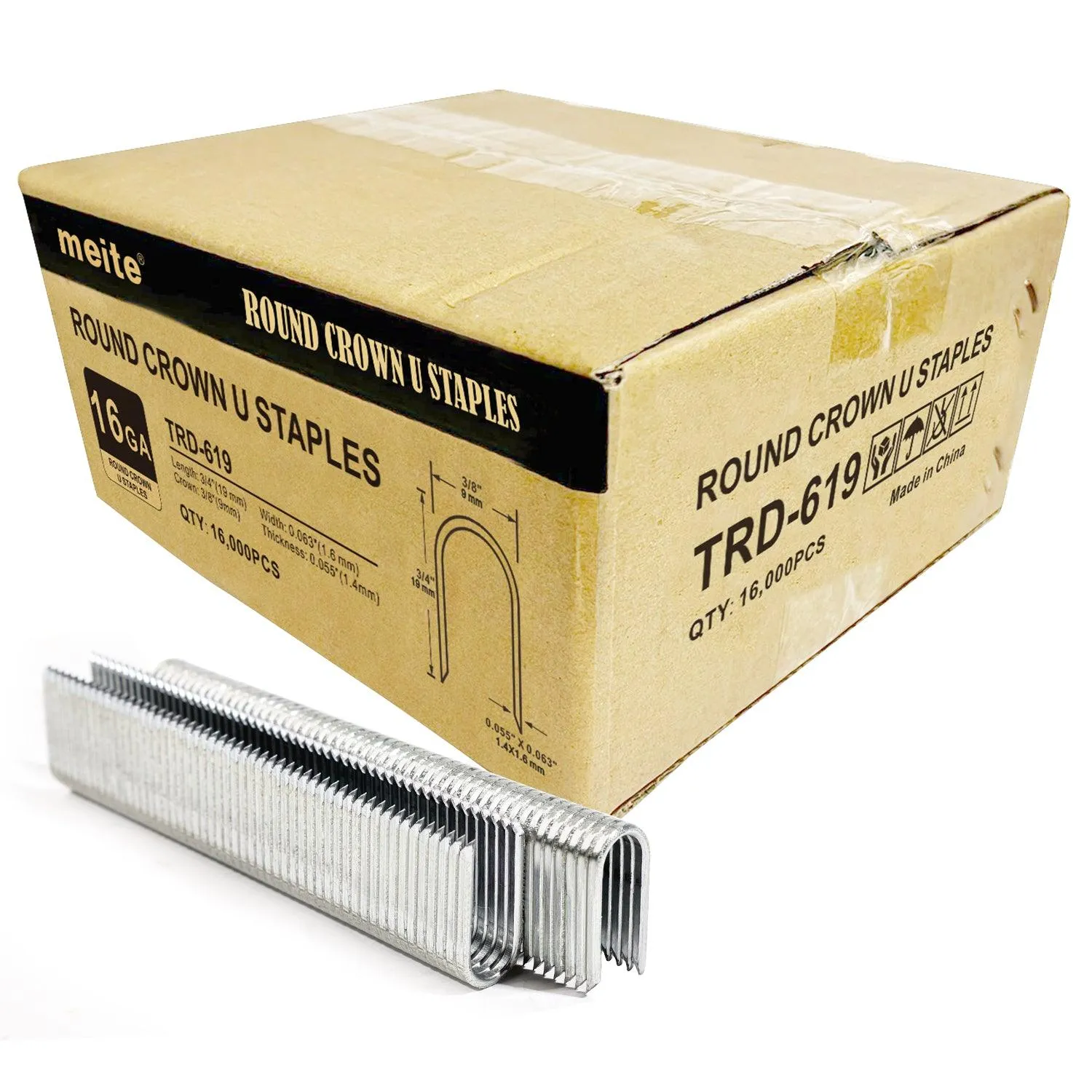 16 Gauge 3/8'' Round Crown 3/4'' Length U Shaped Staples
