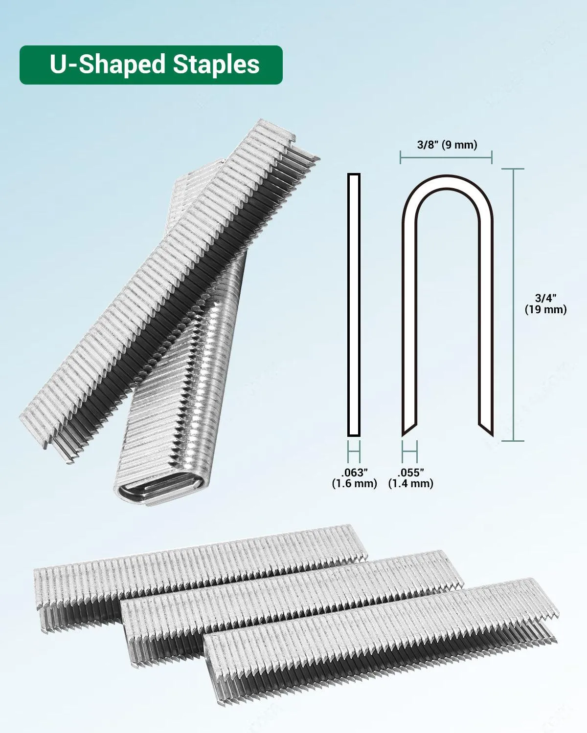 16 Gauge 3/8'' Round Crown 3/4'' Length U Shaped Staples