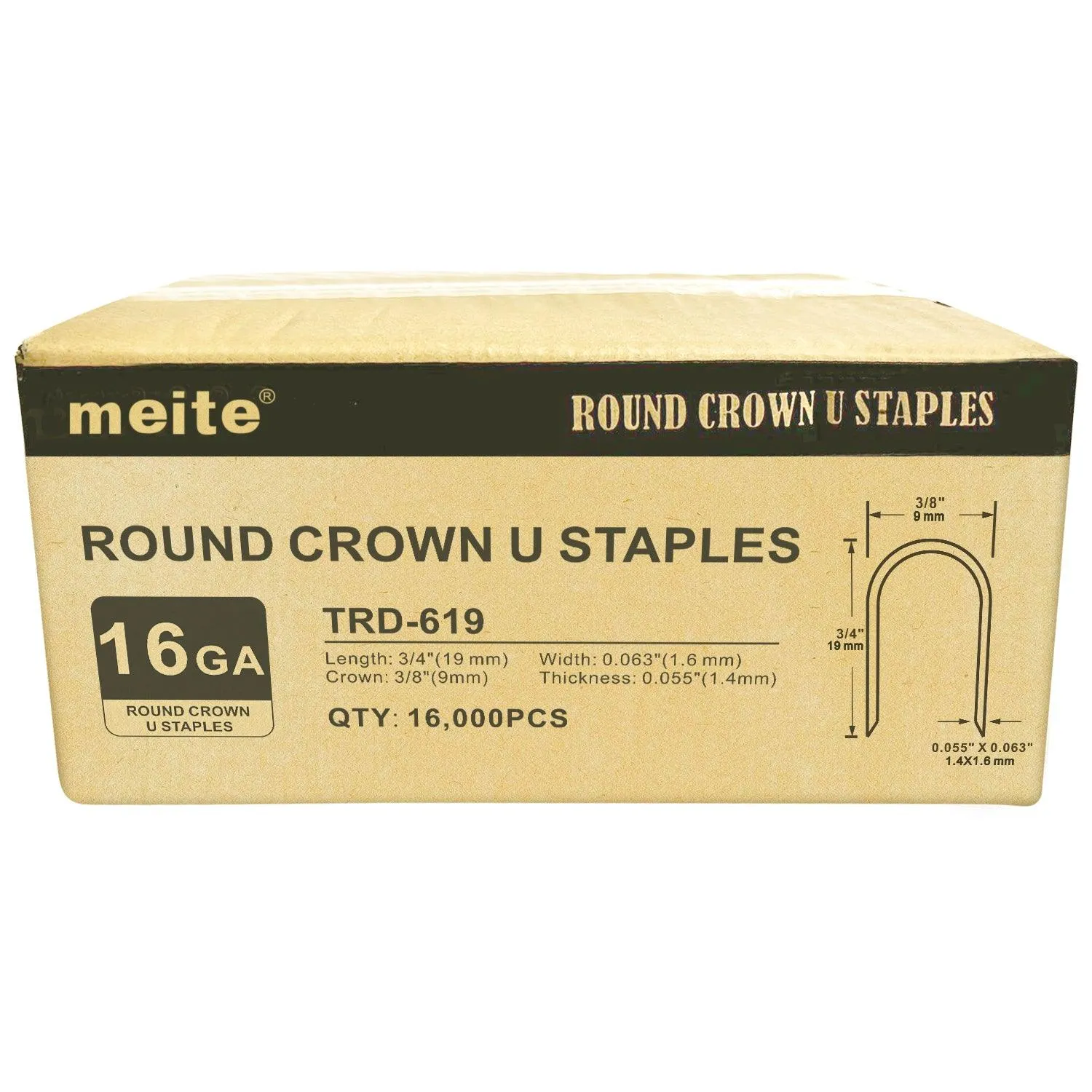 16 Gauge 3/8'' Round Crown 3/4'' Length U Shaped Staples