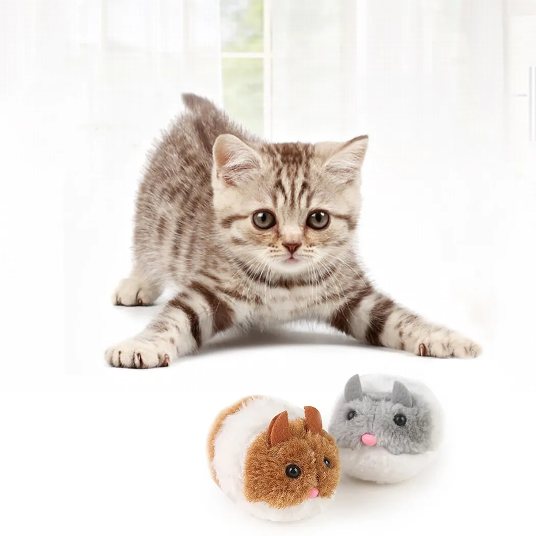 2PCS Cat Mouse Toys Plush Vibrating Moving Kitten Mice Toys Cat Interactive Toys Funny Cat Plush Vocal Toy