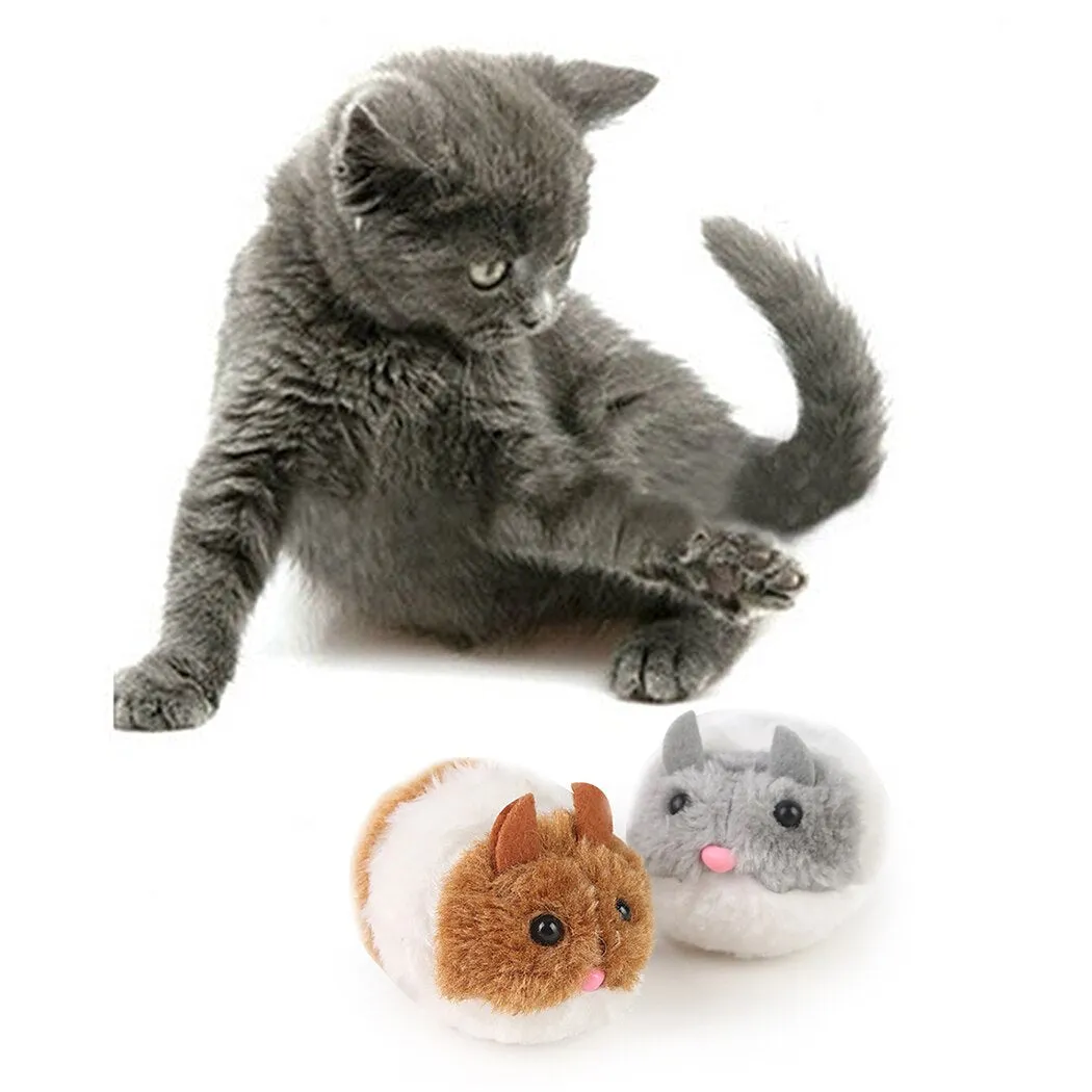 2PCS Cat Mouse Toys Plush Vibrating Moving Kitten Mice Toys Cat Interactive Toys Funny Cat Plush Vocal Toy