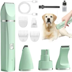 4-in-1 Pet Hair Shaver, 4 in 1 Pet Clippers Low Noise Cordless Electric Quiet Hair Clippers Set for Dogs Cats Pets, Cat Dog Nail Grinder Paw Trimmer (Green)