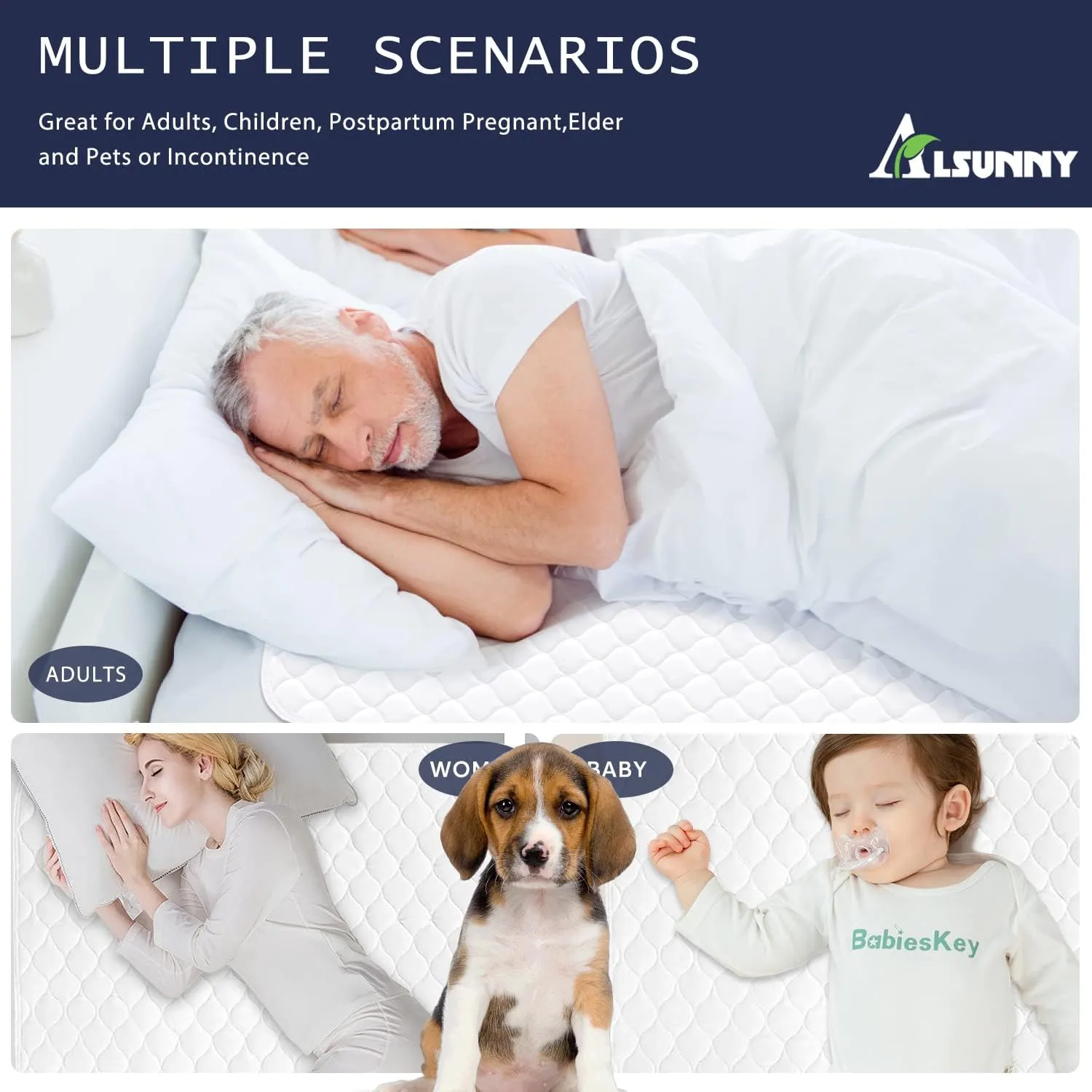 4 Pack Bed Pads for Incontinence Washable 34" x 36",Waterproof Bed Pads,Adult Washable Incontinence Bed Pads for Adults,Dog,Kids
