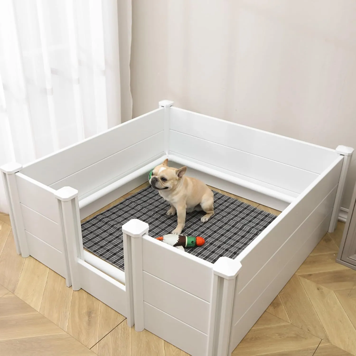 48" x 48" x 18" Whelping Box for Large Breed Dogs and Small Puppies with Pig Rails, PVC Dog Playpen, Whelping Supplies with Adjustable Height Door for Large Medium Small Cats Dogs