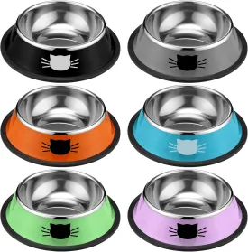6 Pcs Cat Bowls for Food and Water Cat Dishes Stainless Steel PET Food Bowls 7 oz Anti Slip Metal PET Dishes with Removable Rubber Base Thicken for Pets Feeding Indoor Kitten Small Dogs