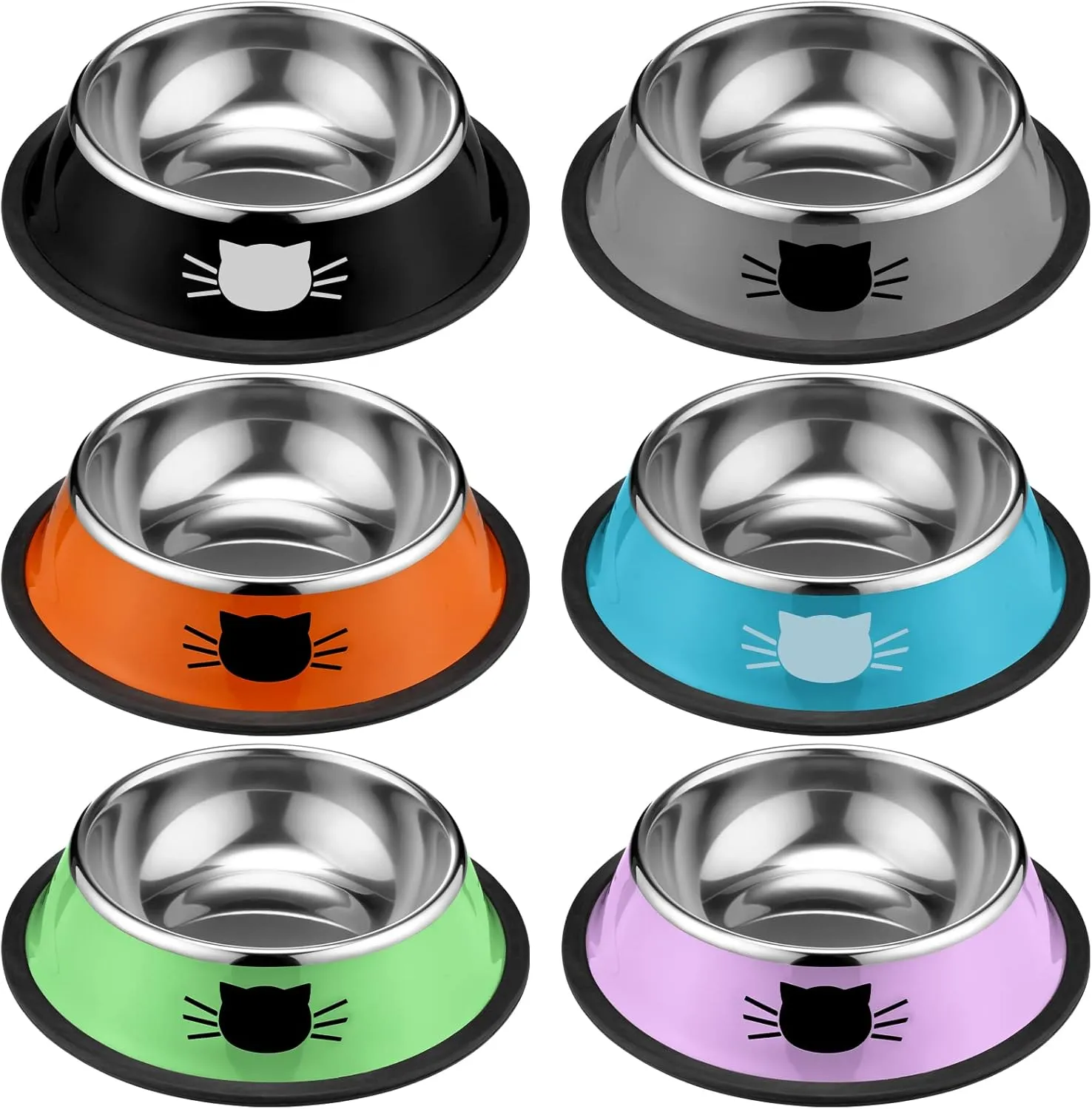 6 Pcs Cat Bowls for Food and Water Cat Dishes Stainless Steel PET Food Bowls 7 oz Anti Slip Metal PET Dishes with Removable Rubber Base Thicken for Pets Feeding Indoor Kitten Small Dogs