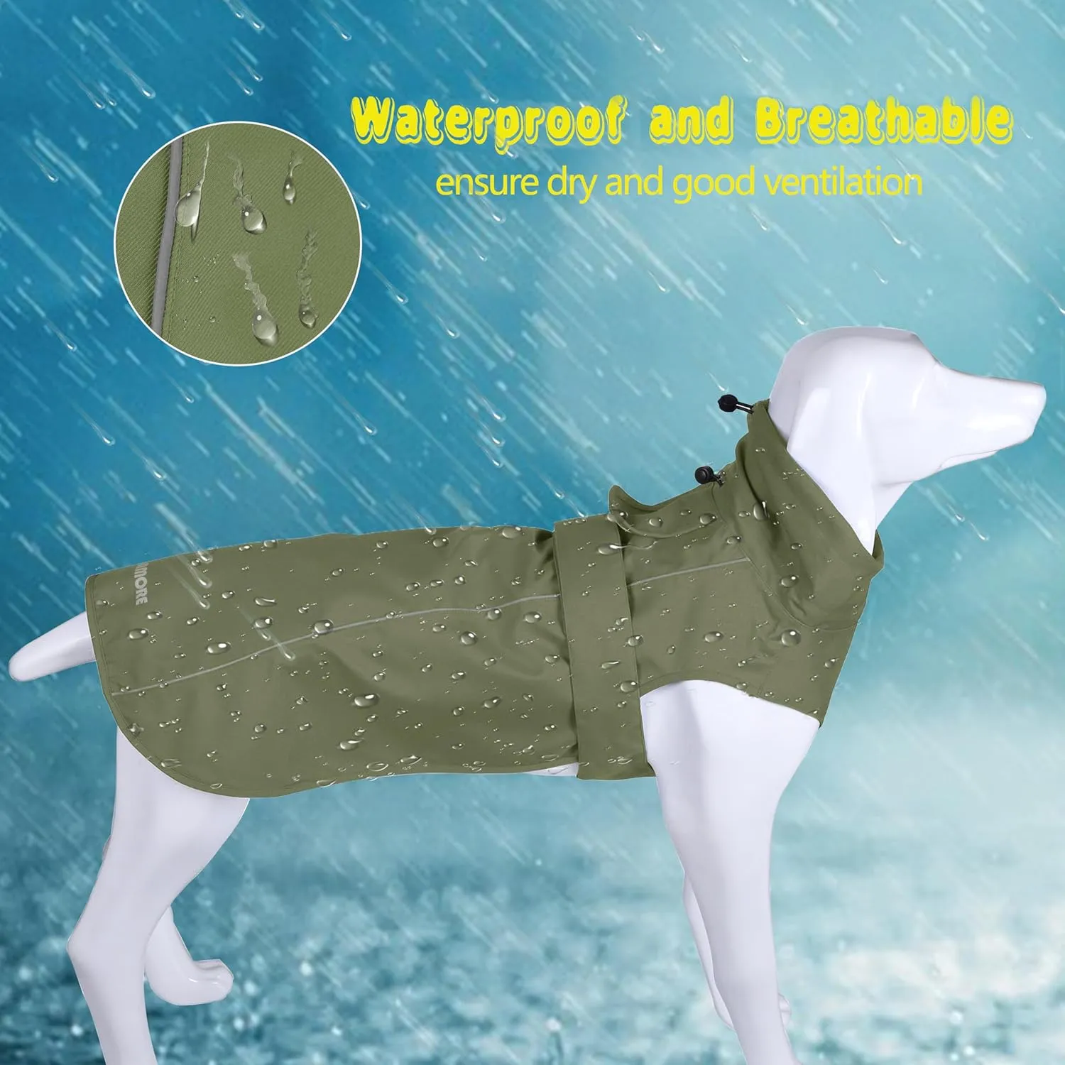 Adjustable Waterproof Dog Raincoat for Dogs,Lightweight Pet Rain Jacket Puppy Clothes with Reflective Strip for Small Medium Large Dogs (Army Green, X-Large)