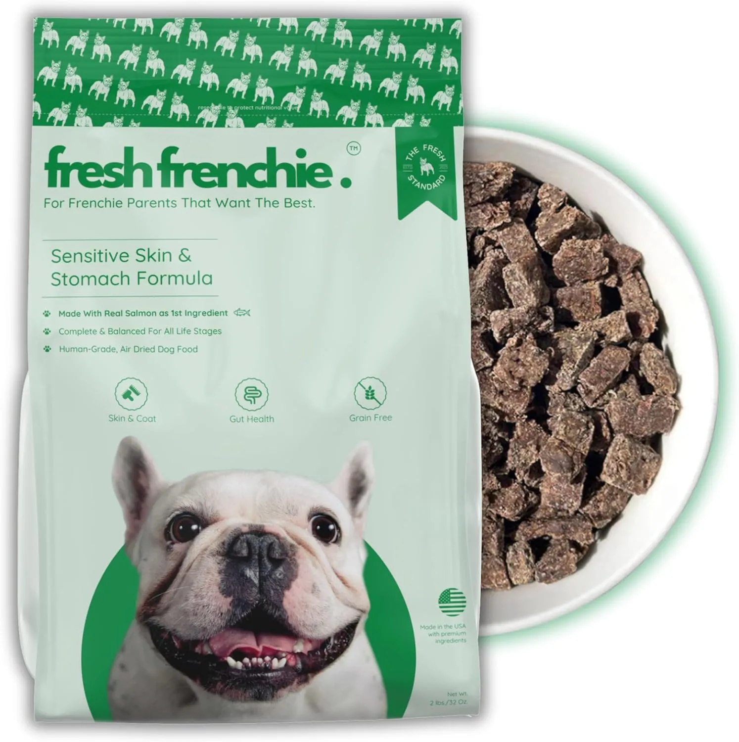 Air-Dried Dog Food for French Bulldogs - 2lb - Salmon, Superfoods, Probiotics - Hypoallergenic & Grain-Free