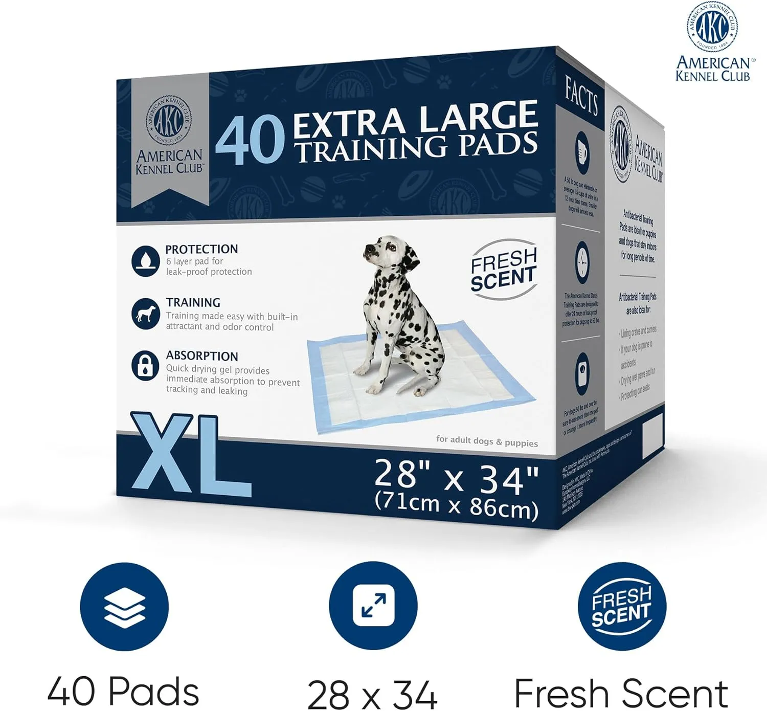 American Kennel Club Scented Puppy Pads  XXL & XXL  Sizes  28x34 Ultra Absorbent 6-Layer Pee Pads with Odor Control & Quick-Dry Gel  Fresh Scent  40 Count