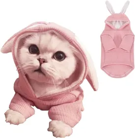 ANIAC Dog Hoodies Sweatshirt with Bunny Ears Spring Puppy Clothes for Small Dog Girl Boy Soft Doggy Sweater Cat Apparel Pet Clothing for Kitten Pomeranian Chihuahua (Small, Pink)