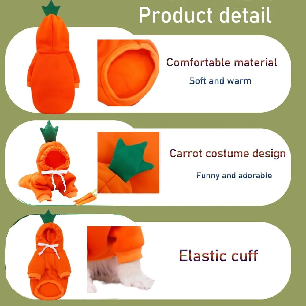ANIAC Funny Pet Clothes for Small Dog Cat Carrot Dog Hoodies Warm Puppy Sweatshirt Coat with Fruit Hood Fall Puppy Cat Sweater Halloween Easter Dog Carrot Costume (Orange, Small)