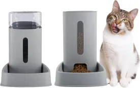 Automatic Cat Feeder and Water Dispenser - 2-Pack 3.8L/1G Pet Bowls - Gravity Automatic Cat and Dog Feeding Station - Pet Supplies by PETMAKER (Gray)