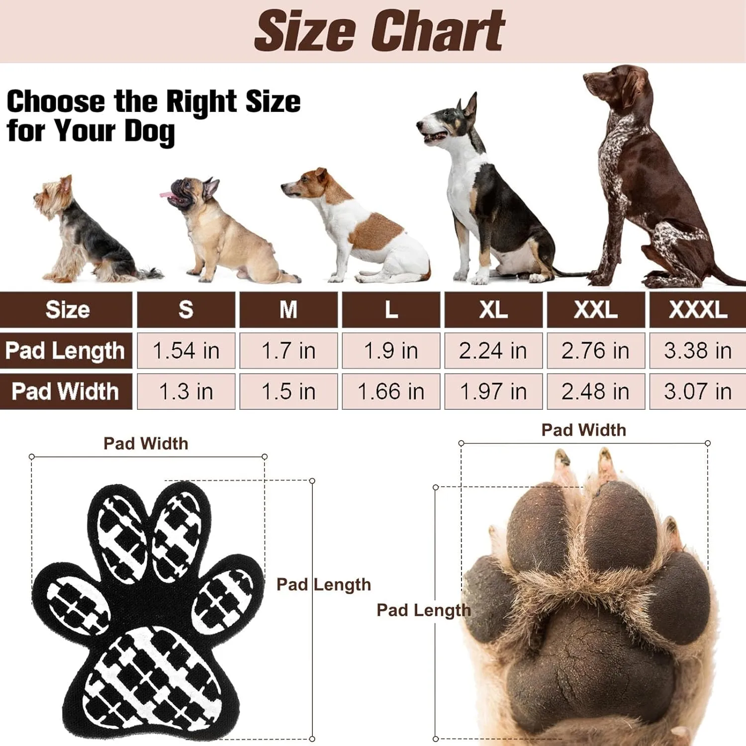 BEAUTYZOO Dog Paw Protector for Hot Pavement, Anti-Slip Paw Grips for Senior Dogs, Paw Stickers Traction Pad for Dogs Feet on Hardwood Floor, Dog Shoes Boots Socks Replacement, 8 Sets (24 pcs) S