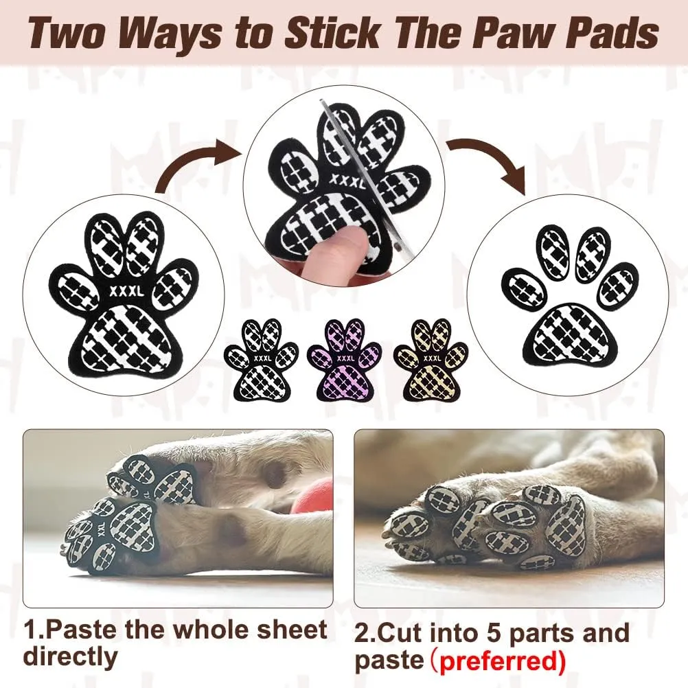 BEAUTYZOO Dog Paw Protector for Hot Pavement, Anti-Slip Paw Grips for Senior Dogs, Paw Stickers Traction Pad for Dogs Feet on Hardwood Floor, Dog Shoes Boots Socks Replacement, 8 Sets (24 pcs) S