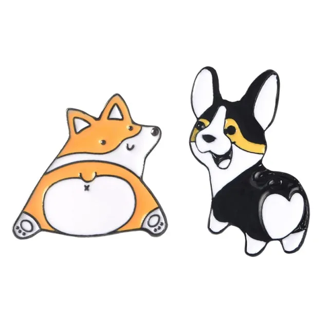 Black Orange Corgi Butt Pins