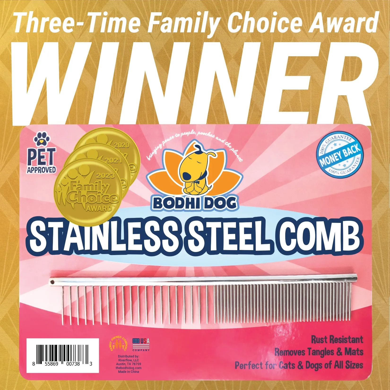 Bodhi Dog Stainless Steel Comb | Metal Comb for Dogs and Cat | Detangler Grooming Brush for Pets with Short and Long Hair | Removes Knots, Tangles, Matted Fur and Knotted Hair