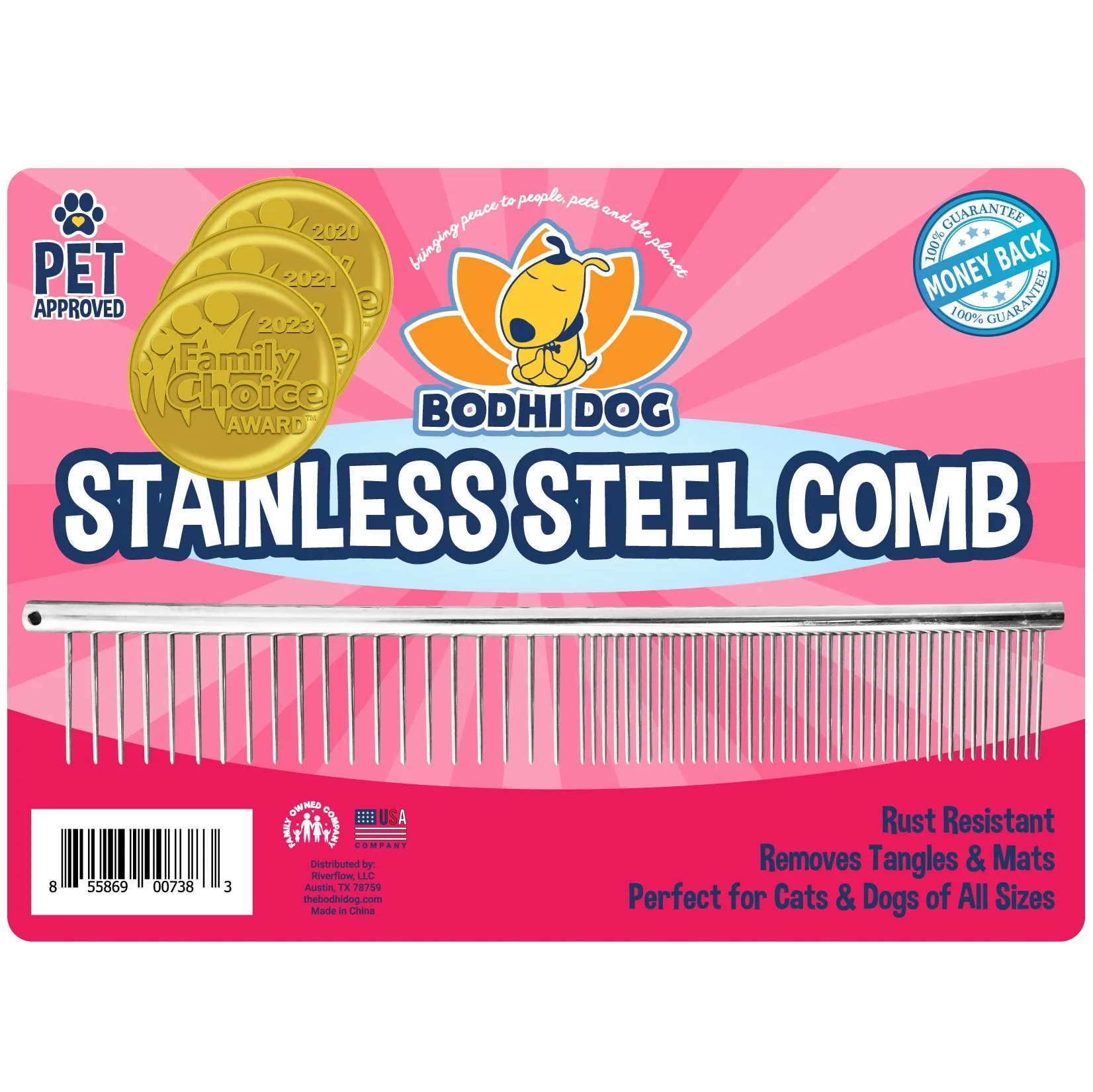 Bodhi Dog Stainless Steel Comb | Metal Comb for Dogs and Cat | Detangler Grooming Brush for Pets with Short and Long Hair | Removes Knots, Tangles, Matted Fur and Knotted Hair
