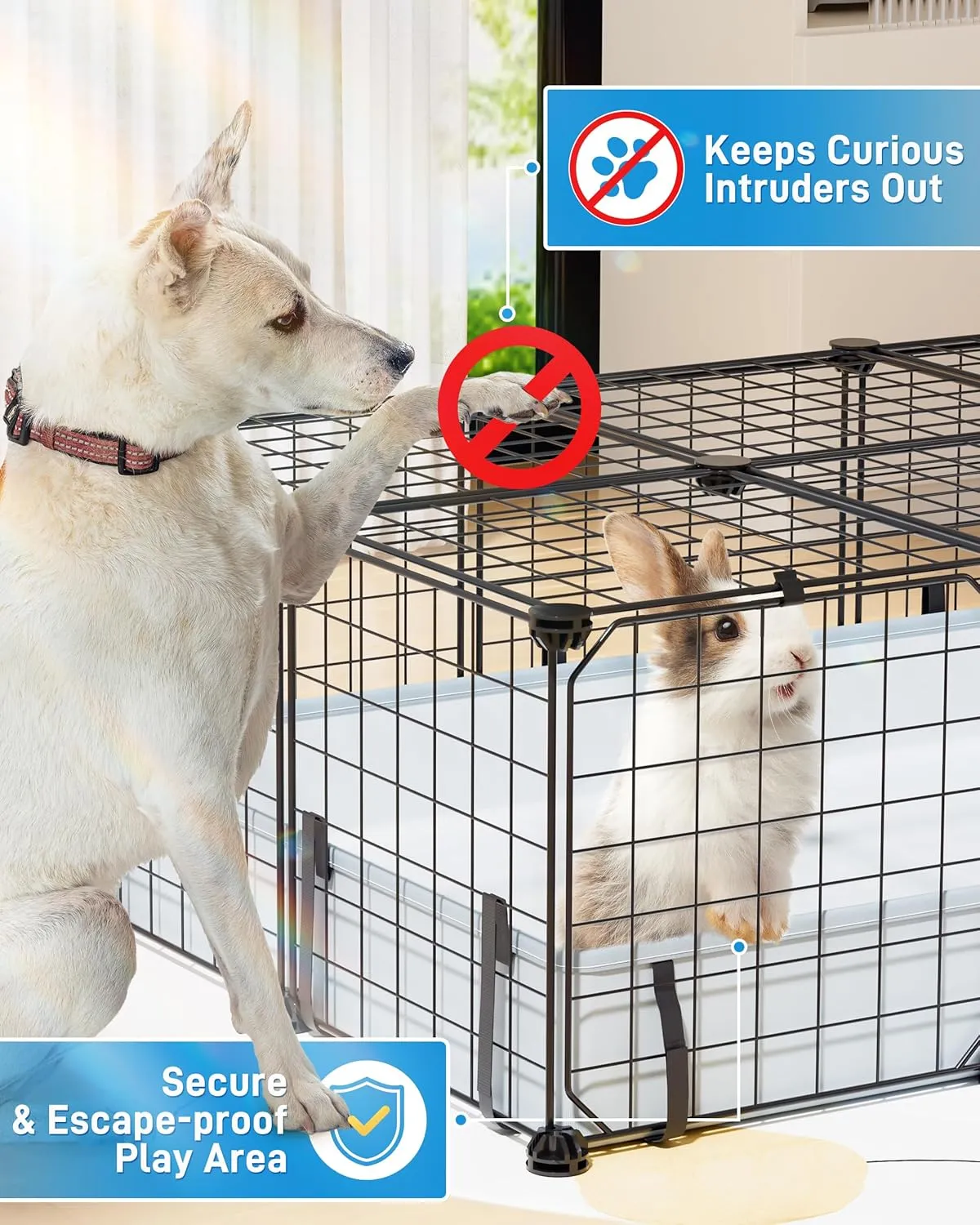 BUCATSTATE 20 Panels Guinea Pigs Cages, Small Animal Playpen with Waterproof Mat, 47" L*24" W*12" H Metal Hedgehog Enclosure with Door, C&C Cage for Bunny Rabbit Chinchillas