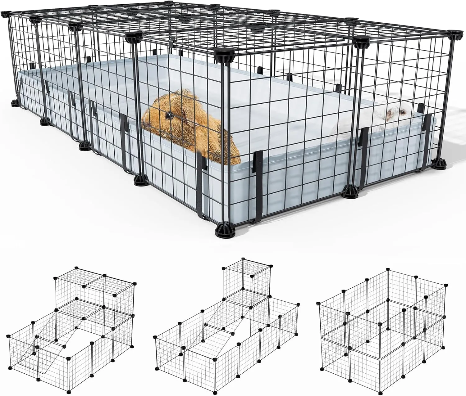 BUCATSTATE 20 Panels Guinea Pigs Cages, Small Animal Playpen with Waterproof Mat, 47" L*24" W*12" H Metal Hedgehog Enclosure with Door, C&C Cage for Bunny Rabbit Chinchillas