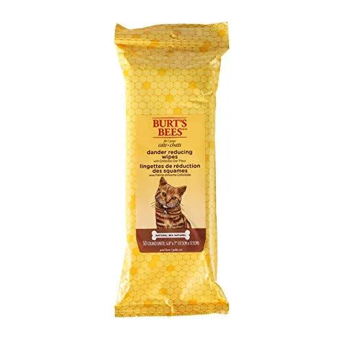 Burt's Bees For Cats Natural Dander Reducing Wipes | Kitten and Cat Wipes For Grooming, 50 Count