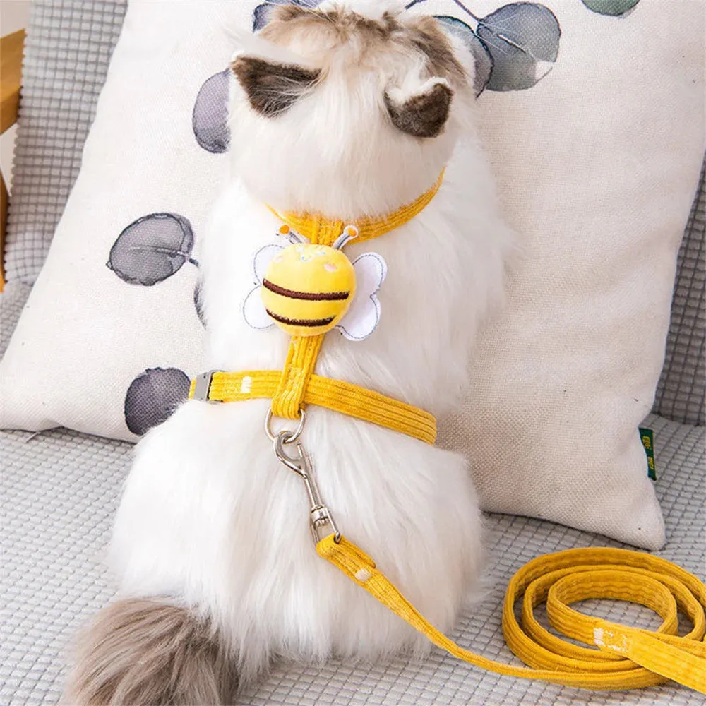 Cartoon Bee Cat Harness and Leash Set – Adjustable Soft Vest for Small Pets