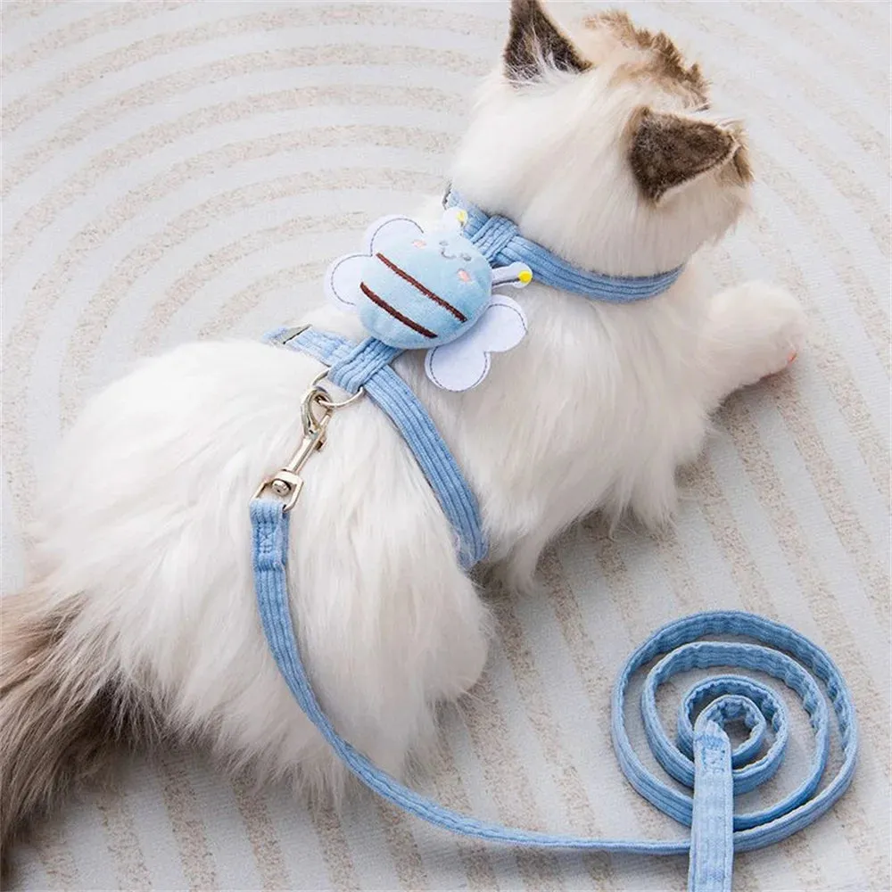 Cartoon Bee Cat Harness and Leash Set – Adjustable Soft Vest for Small Pets