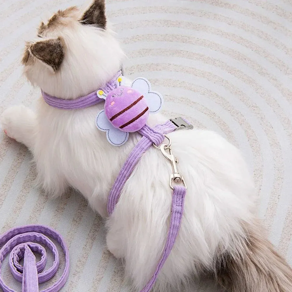 Cartoon Bee Cat Harness and Leash Set – Adjustable Soft Vest for Small Pets