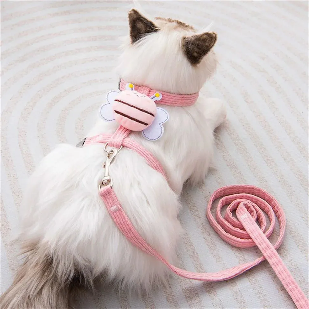 Cartoon Bee Cat Harness and Leash Set – Adjustable Soft Vest for Small Pets