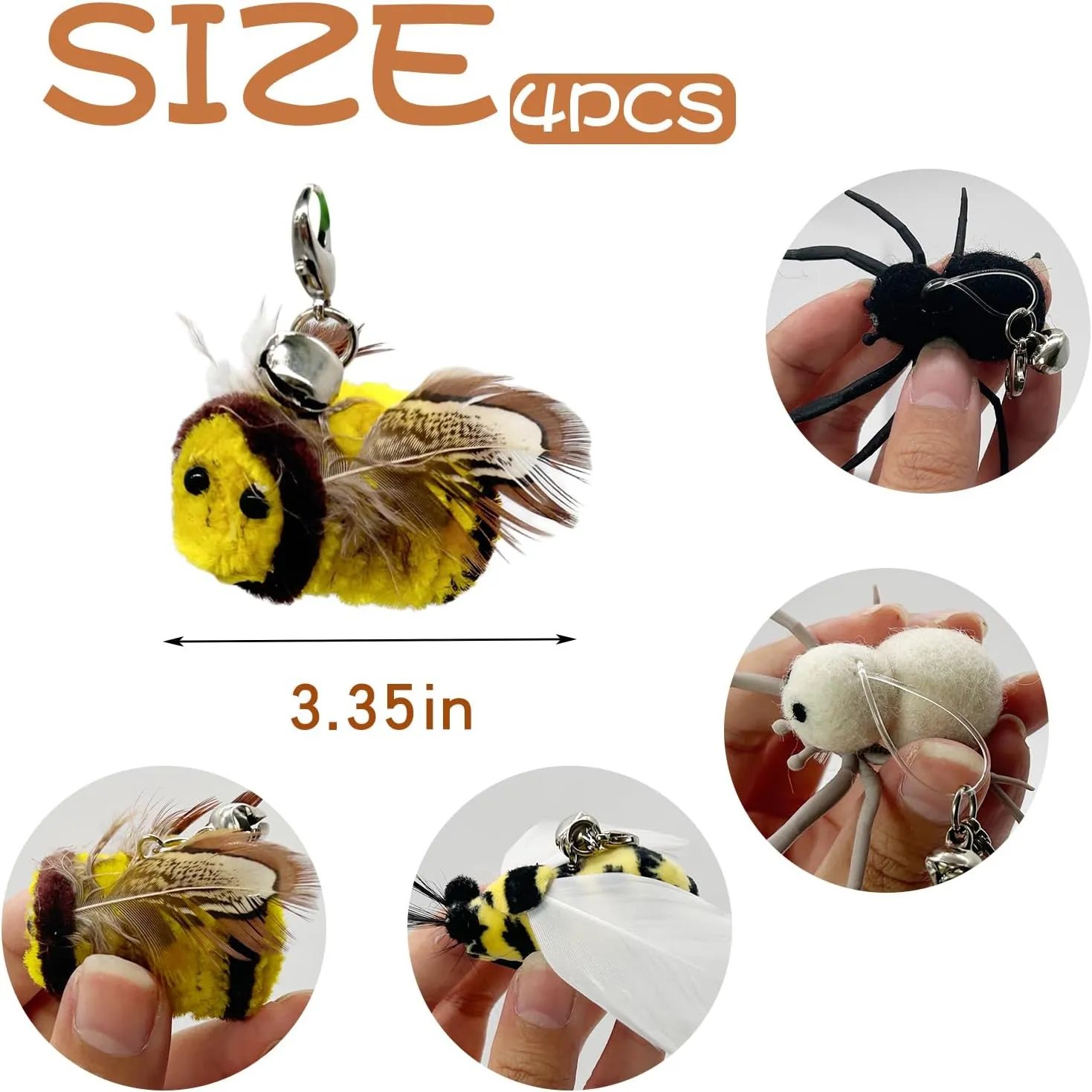 Cat Toy Insects Refills, Feather Wand Replacement Insects, Kitten Interactive Toys (4Pcs Refills(Insect))