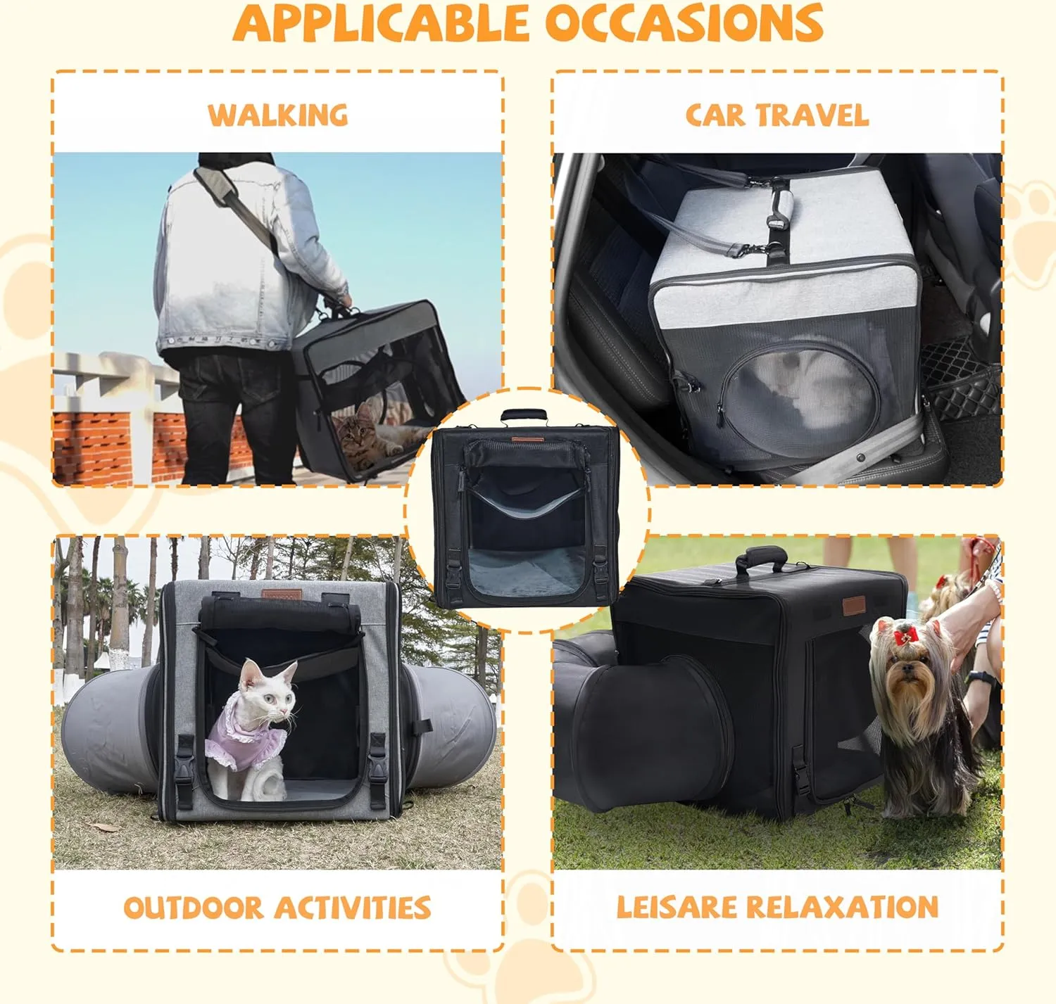 Cat Travel Carrier with Litter Box 2-in-1 Portable Double Cat Carriers for 2 Cats and Pet Shelter Ideal for Multiple Cats Soft Foldable Design with Shoulder Strap Small Size Single Grey