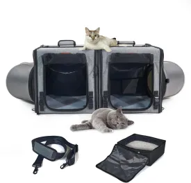 Cat Travel Carrier with Litter Box 2-in-1 Portable Double Cat Carriers for 2 Cats and Pet Shelter Ideal for Multiple Cats Soft Foldable Design with Shoulder Strap Small Size Single Grey
