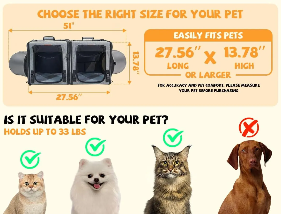 Cat Travel Carrier with Litter Box 2-in-1 Portable Double Cat Carriers for 2 Cats and Pet Shelter Ideal for Multiple Cats Soft Foldable Design with Shoulder Strap Small Size Single Grey