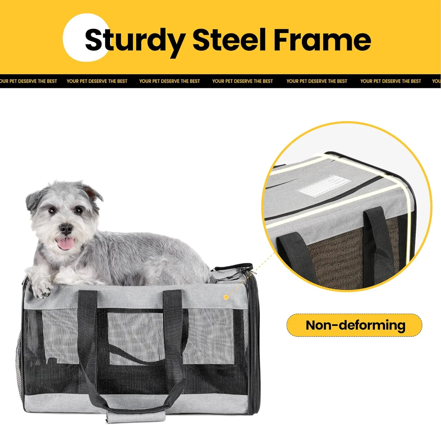 Dog Carrier Soft Sided, Large Cat Carrier with Inner Safety Leash, Pet Transport Carrier for Large Cats and Medium Dogs up to 20 Lbs, Collapsible Travel Puppy Carrier Bag -Black L