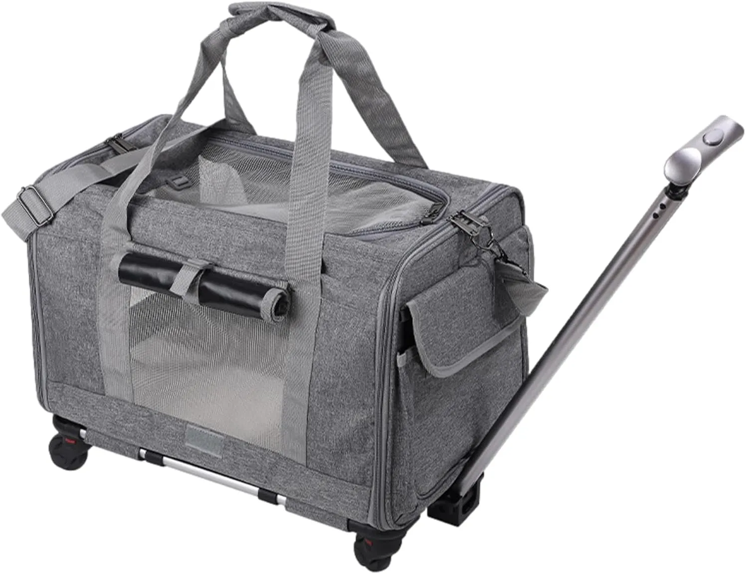 Dog Carrier with Wheels, Pet Carrier for Small Cats Dogs, Cat Wheel, Pet Carrier Travel Bag with Safety Zippers, Soft Rolling Cat Carrier, Airline Approved Pet Carrier (A)