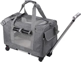 Dog Carrier with Wheels, Pet Carrier for Small Cats Dogs, Cat Wheel, Pet Carrier Travel Bag with Safety Zippers, Soft Rolling Cat Carrier, Airline Approved Pet Carrier (A)