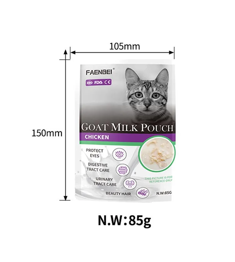 FAENBEI  Cat Wet Food Pouch with Goat Milk with Vitamins and Calcium in different Flavors 3 Oz pouch (Pack of 5)