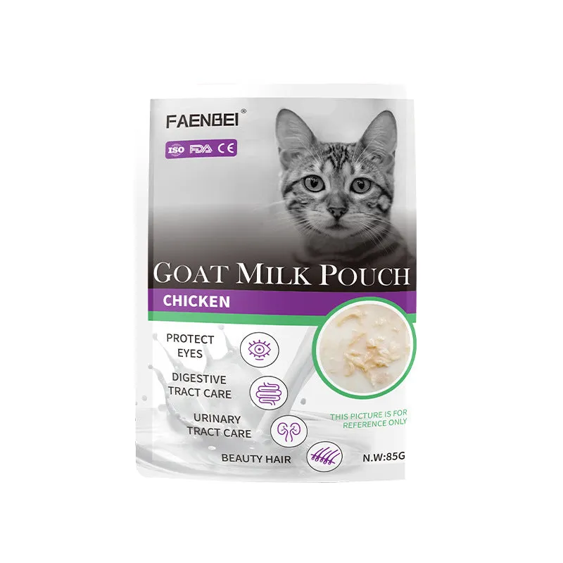 FAENBEI  Cat Wet Food Pouch with Goat Milk with Vitamins and Calcium in different Flavors 3 Oz pouch (Pack of 5)