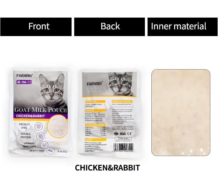 FAENBEI  Cat Wet Food Pouch with Goat Milk with Vitamins and Calcium in different Flavors 3 Oz pouch (Pack of 5)