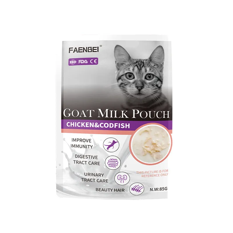 FAENBEI  Cat Wet Food Pouch with Goat Milk with Vitamins and Calcium in different Flavors 3 Oz pouch (Pack of 5)