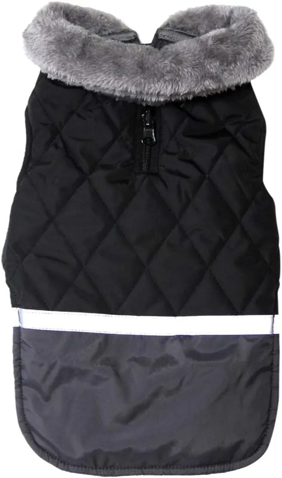 Fleece Collar Reversible Dog Coats for Small Dogs Waterproof Warm Puppy Jacket for Cold Winter,Black XS