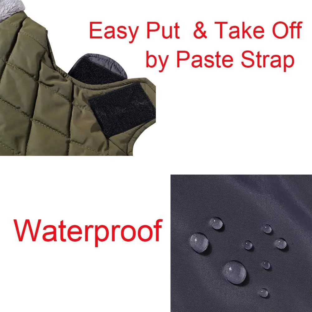 Fleece Collar Reversible Dog Coats for Small Dogs Waterproof Warm Puppy Jacket for Cold Winter,Green S
