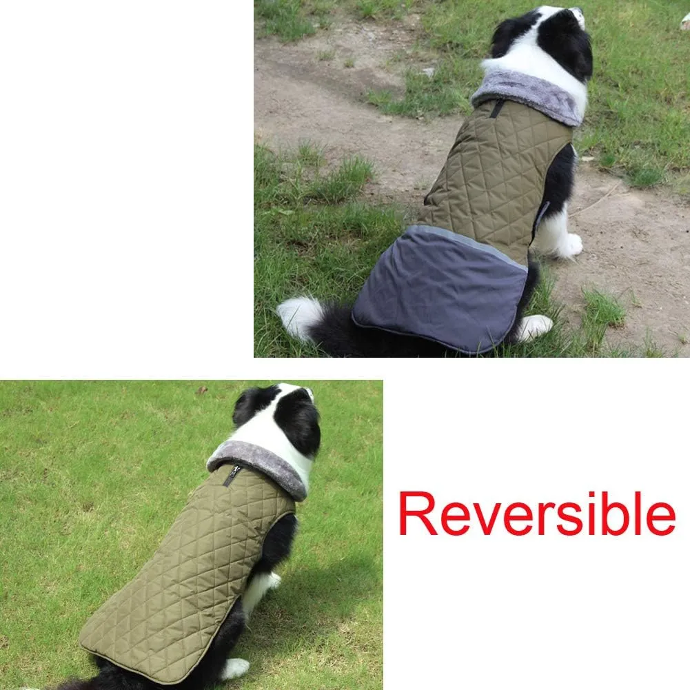Fleece Collar Reversible Dog Coats for Small Dogs Waterproof Warm Puppy Jacket for Cold Winter,Green S