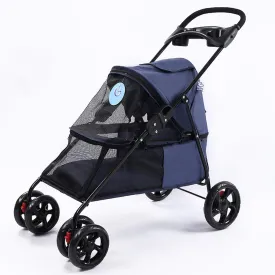 Foldable Cat Dog Pram Buggy Trolley with Front Swivel Wheels, for Medium Small Pet, Max Loading 15kg