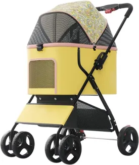 Folding pet Stroller for Dogs and Cats,Lightweight Push cart Large Cabin,Buckle Closure Canopy with mesh Window,4 Wheels pet pram Trolley with Swivel Front Wheel,Rear Wheel with Brakes