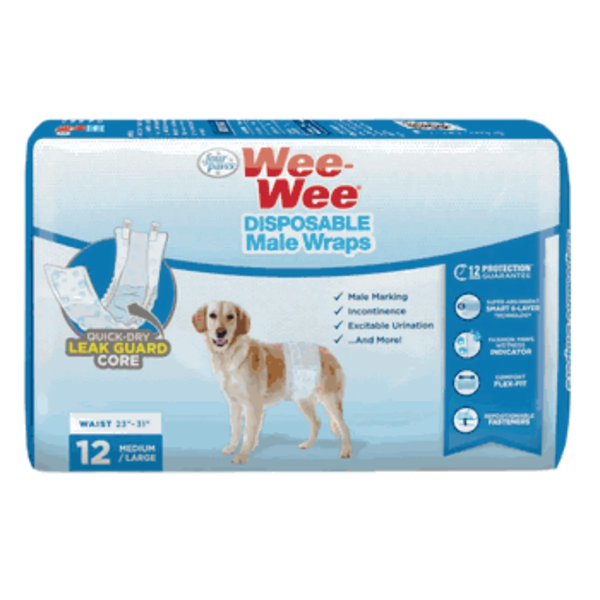 Four Paws Wee-Wee Disposable Male Dog Wraps Medium/Large 12pk
