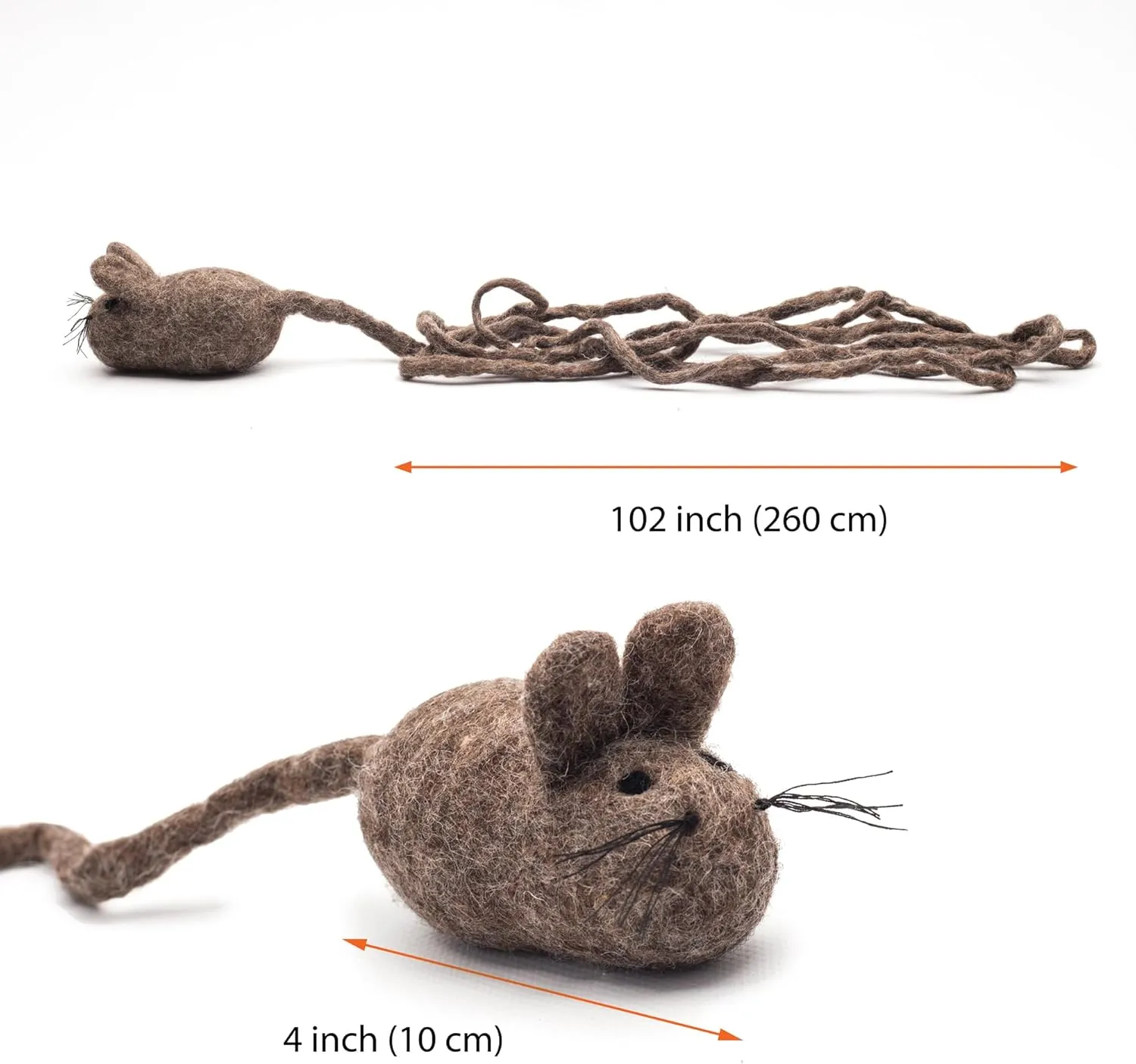Glaciart One Felt Mouse Cat Toy  Soft Fuzzy Enrichment 100% Natural Wool - Interactive Catnip Play Cat Toy Set - Safe for Pets, Non-AZO Colored Dyes - 100 Long