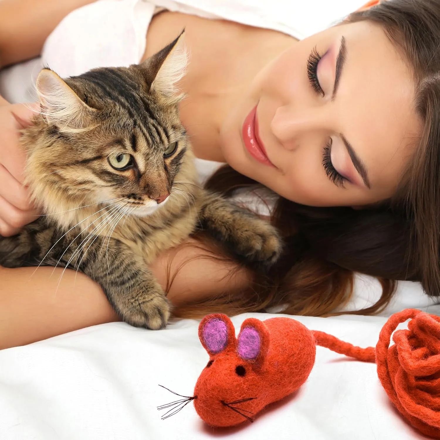 Glaciart One Felt Mouse Cat Toy  Soft Fuzzy Enrichment 100% Natural Wool - Interactive Catnip Play Cat Toy Set - Safe for Pets, Non-AZO Colored Dyes - 100 Long