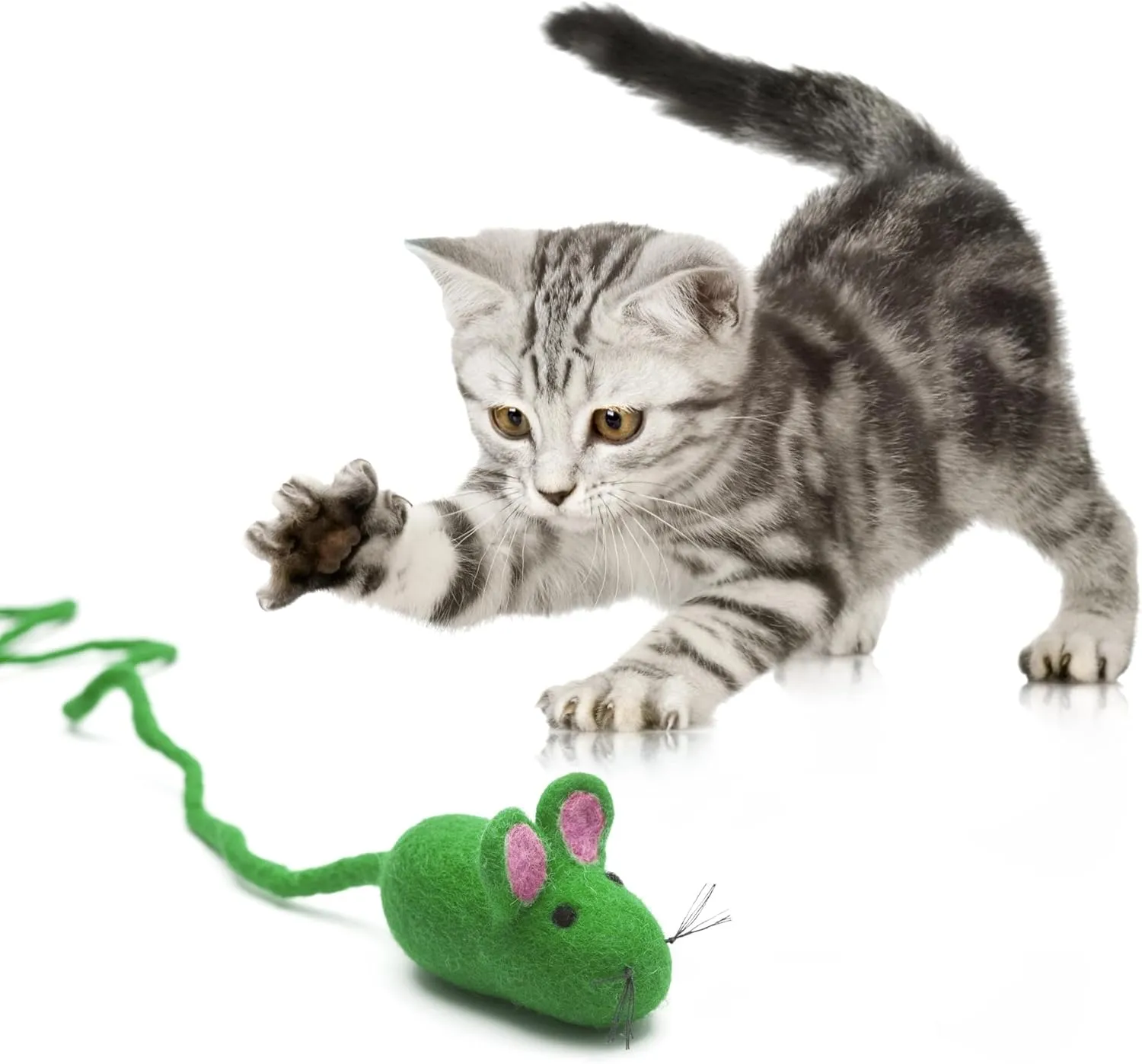 Glaciart One Felt Mouse Cat Toy  Soft Fuzzy Enrichment 100% Natural Wool - Interactive Catnip Play Cat Toy Set - Safe for Pets, Non-AZO Colored Dyes - 100 Long