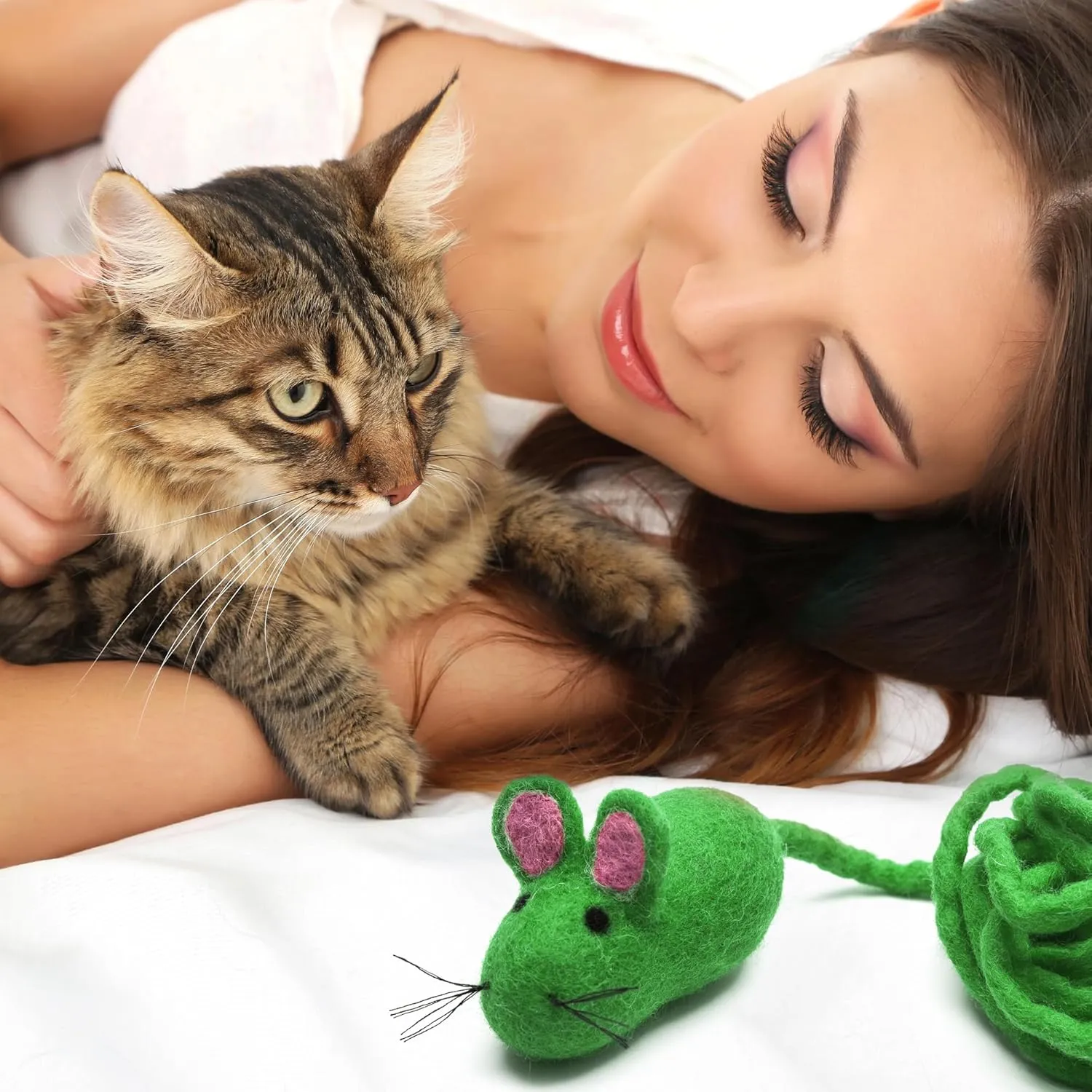 Glaciart One Felt Mouse Cat Toy  Soft Fuzzy Enrichment 100% Natural Wool - Interactive Catnip Play Cat Toy Set - Safe for Pets, Non-AZO Colored Dyes - 100 Long